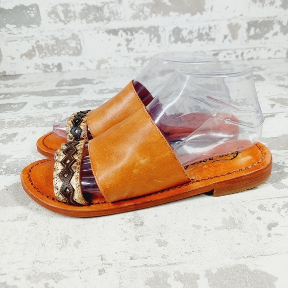 Free People Shoes - NEW Free People Saturday Brown Leather Embroidered Two Strap Flat Sandals K95